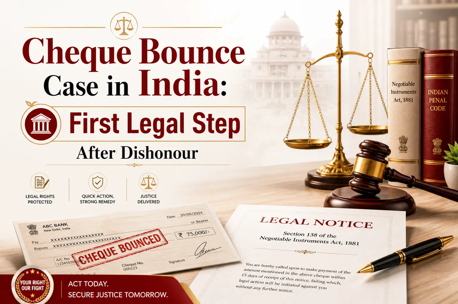 Cheque Bounce Case in India: First Legal Step After Cheque Dishonour