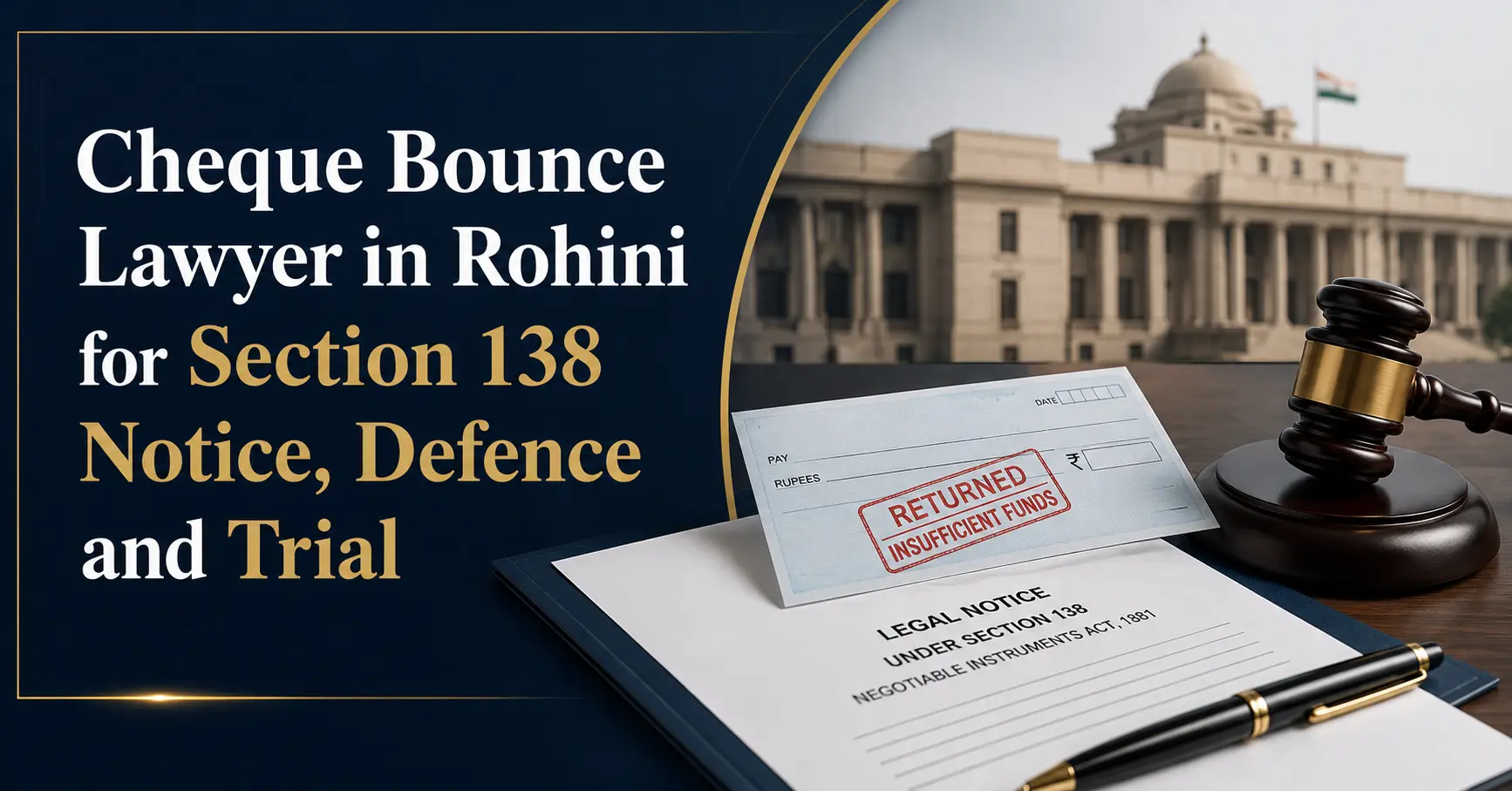 Cheque Bounce Lawyer in Rohini for Section 138 Notice, Defence and Trial