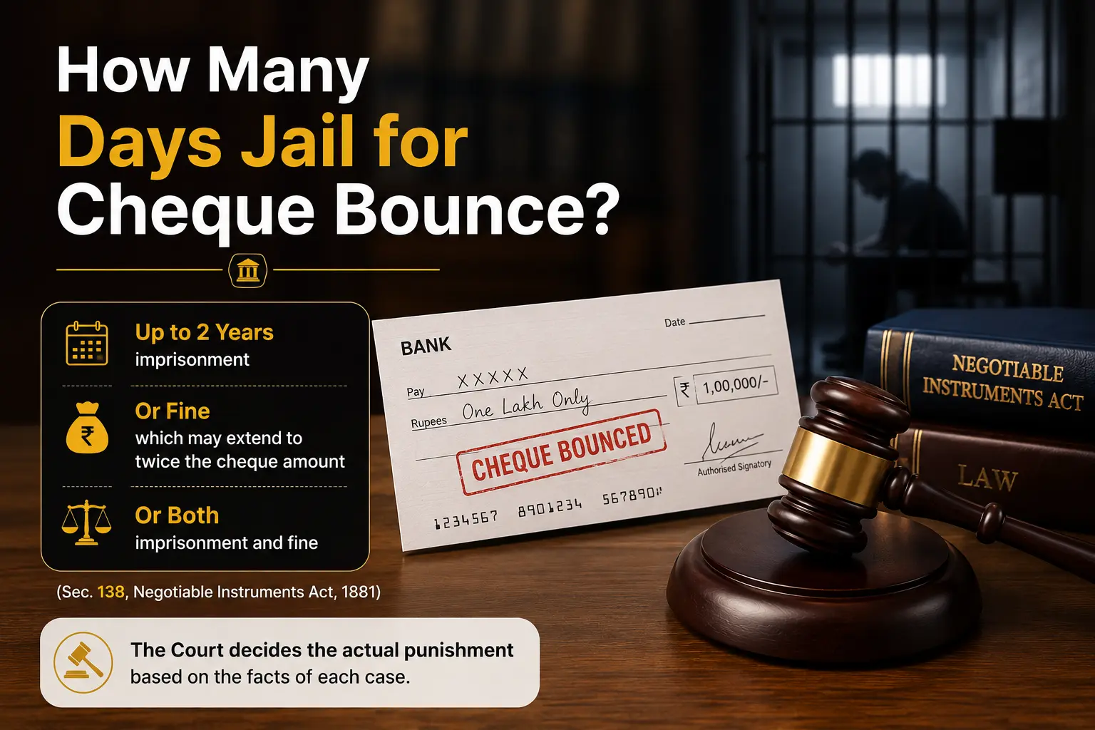 How many days jail for cheque bounce?